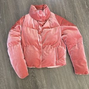 Pink velvet puffer jacket